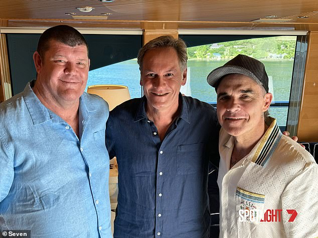 The billionaire is joined by good friend, English singer Robbie Williams, in the chat with journalist Liam Bartlett. All pictured