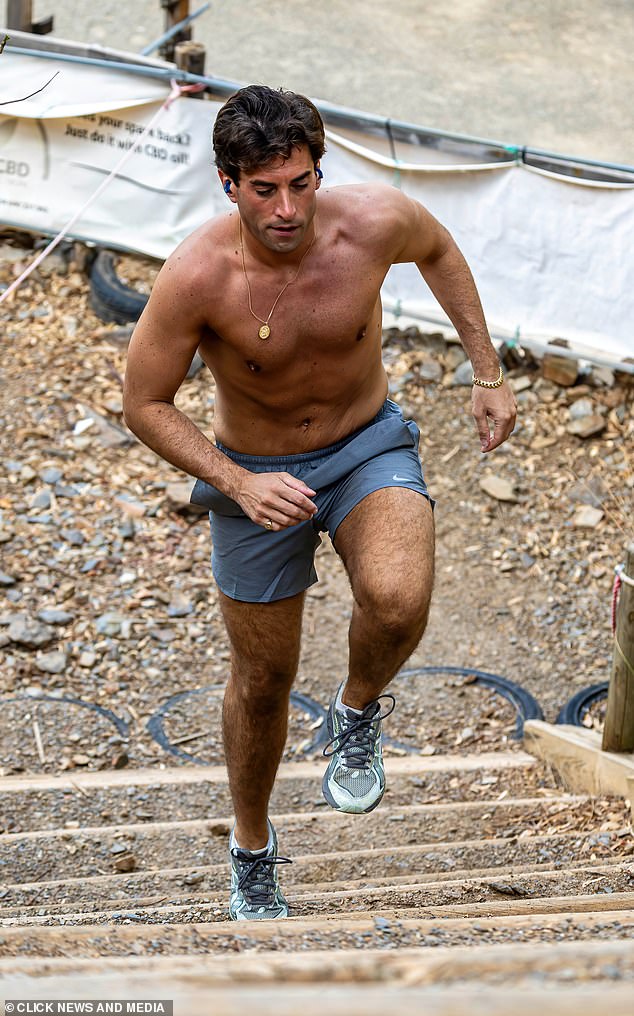 Argent showed off his new muscles as he exercised at Mikes Gym in Marbella on Tuesday