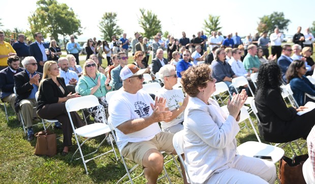 People gather for the groundbreaking ceremony Thursday, Sept.12, 2024, of...