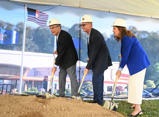 Local and state officials break ground Thursday, Sept.12, 2024, for...