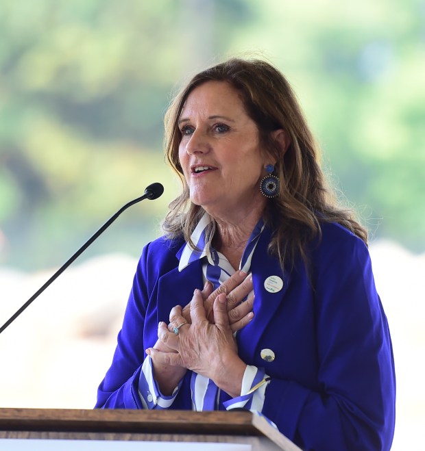 Laurie Hackett speaks during a groundbreaking ceremony Thursday, Sept.12, 2024,...