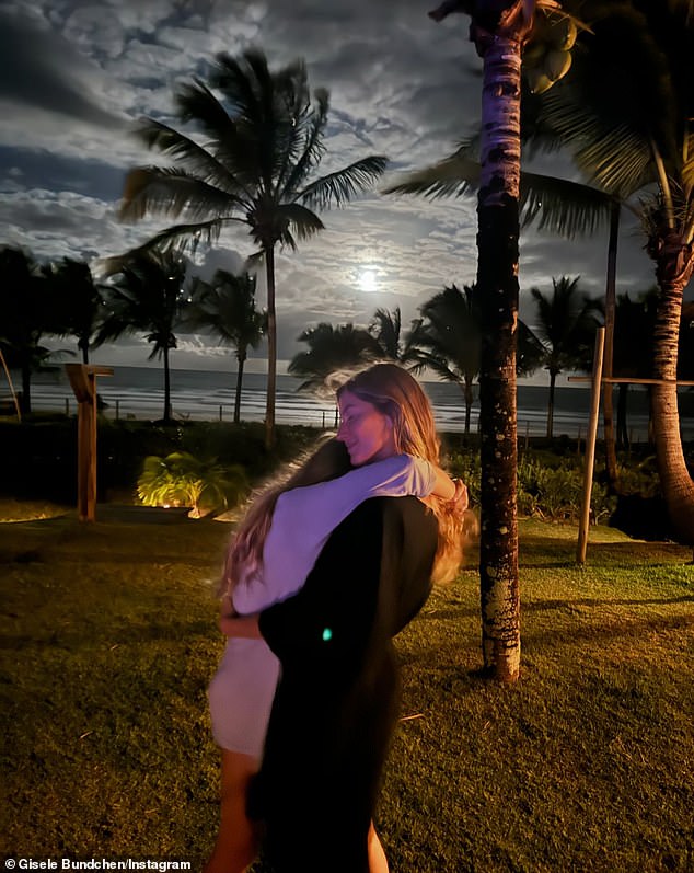 Bündchen also posted a sunset beach snap of herself embracing her 11-year-old daughter Vivian Lake Brady (L), whom she also welcomed during her 13-year marriage to the 47-year-old Fox Sports commentator which ended in 2022