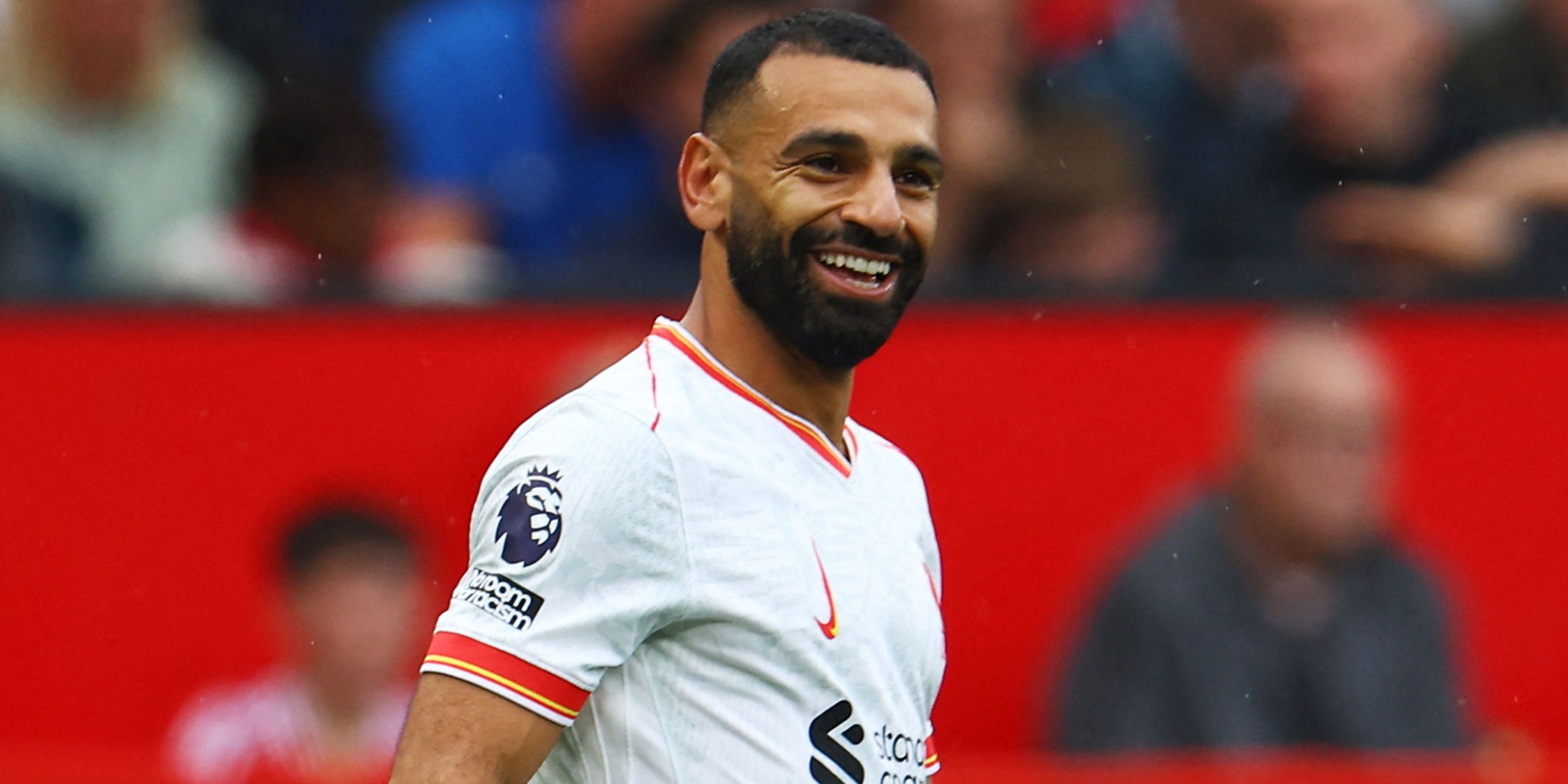 Liverpool's Mohamed Salah celebrates against Manchester United.