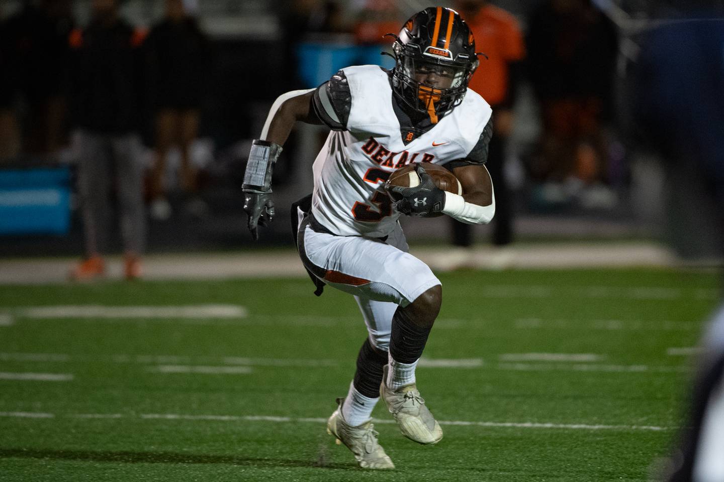 Dekalb's Mariyan Dudley runs the ball during a game against Plainfield South Friday Sept. 6, 2024 at Plainfield South High School