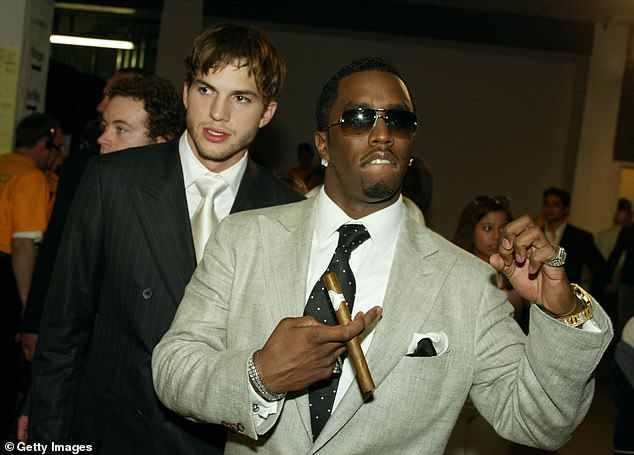 Kutcher has been close friends with Diddy for two decades, with the duo speaking highly of each other over the years (pictured in 2003)