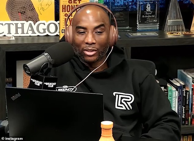 The two hosts of the morning show DJ Envy and Charlamagne tha God (pictured) reacted audibly to the news by grunting