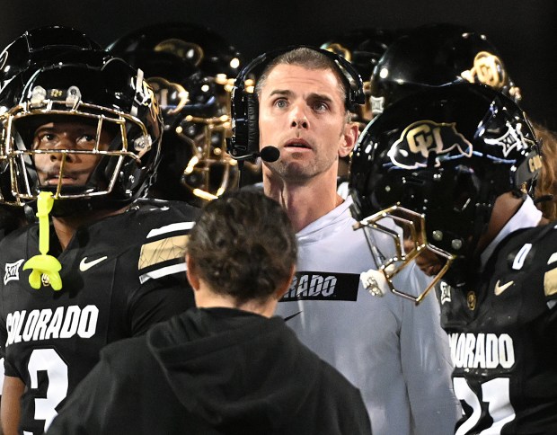 Colorado defensive coordinator Robert Livingston on the sidelines during a...