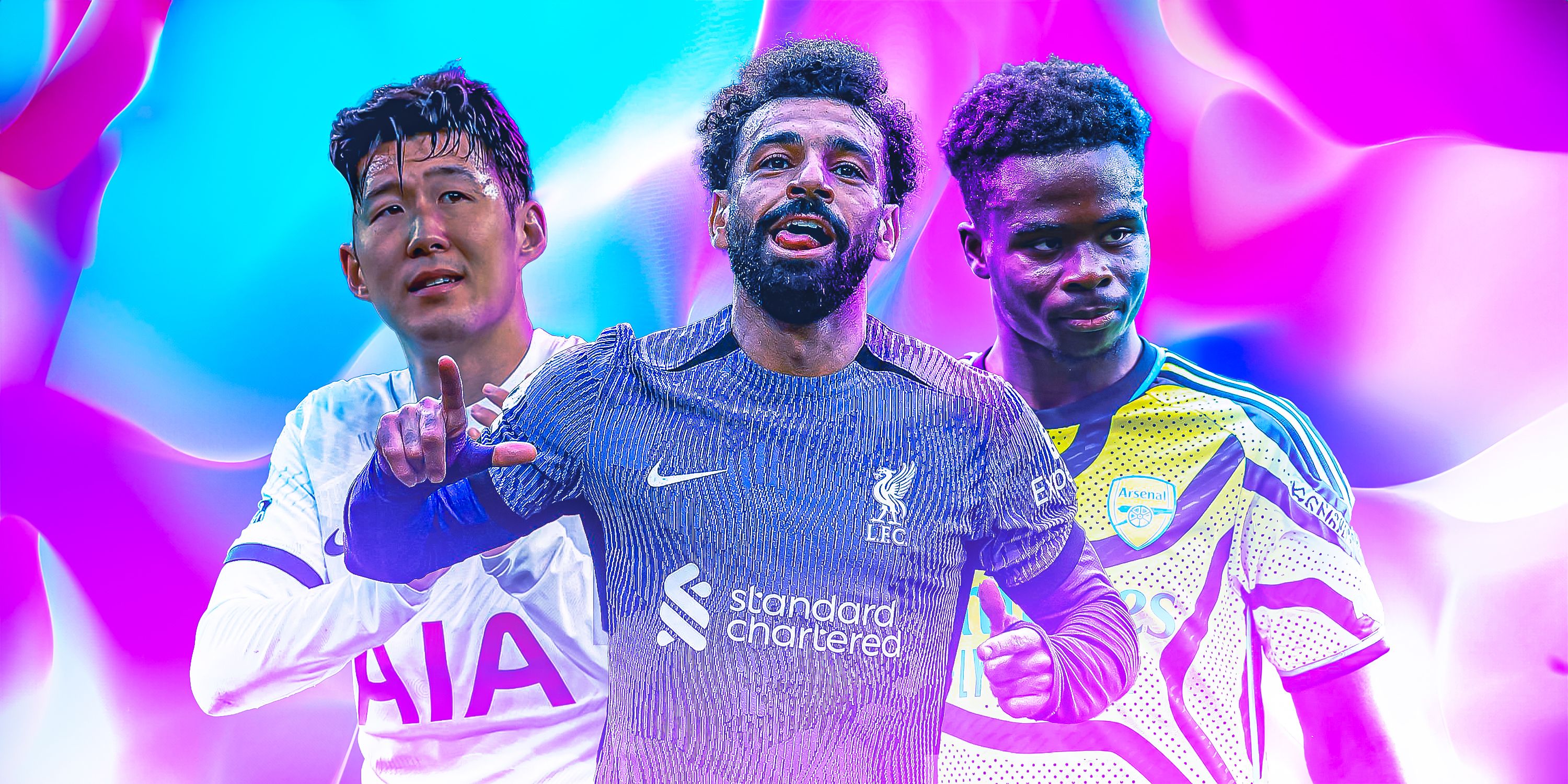 Collage of Mohamed Salah, Bukayo Saka and Heung-min Son