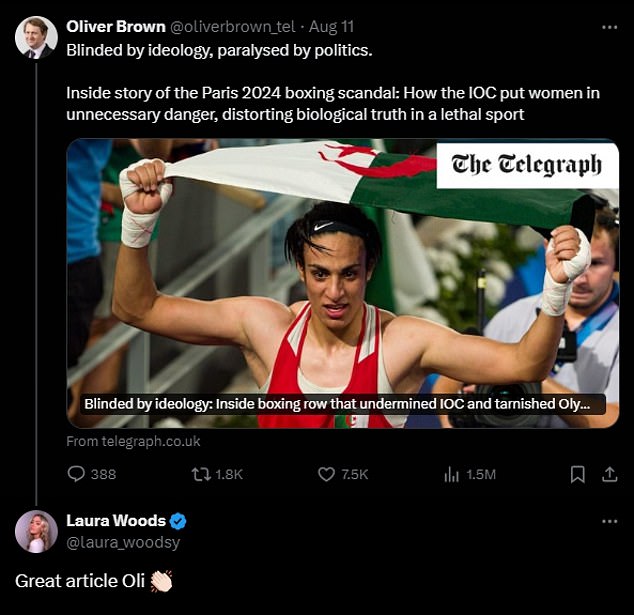 Woods' original reply to a Telegraph article in August sparked a mass debate in her comment section