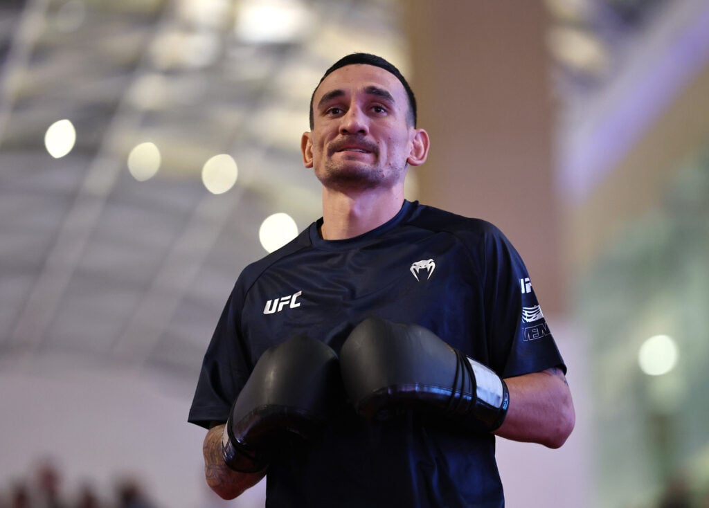 Max Holloway of USA works out for fans and media during a UFC open workout at Yas Mall on October 23, 2024 in Abu Dhabi, United Arab Emirates.
