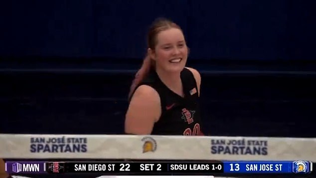 SDSU's Keira Herron took a spike off the face, but laughed it off and said she was 'fine'