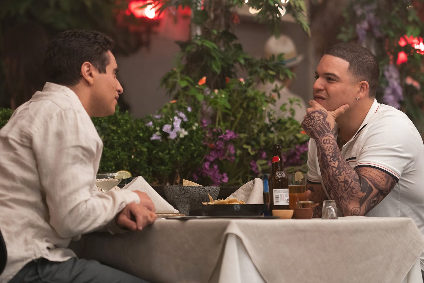 FX’s American Sports Story: Aaron Hernandez -- "Herald Street" -- Episode 6 (Airs Tuesday, October 15) Pictured: (l-r) Jake Cannavale as Chris, Josh Rivera as Aaron Hernandez.