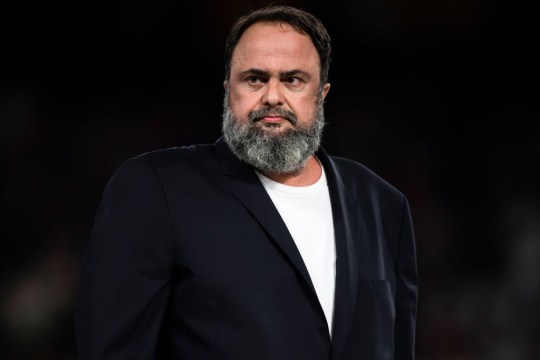 Evangelos Marinakis, president of Olympiacos FC, looks on