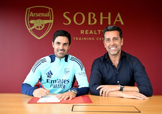 Arsenal manager Mikel Arteta with Edu and Tim Lewis