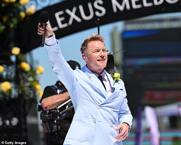 The Boyzone singer, 47, took to the stage at Flemington Racecourse on Tuesday to perform alongside singer Ricki-Lee Coulter ahead of the big Melbourne Cup race