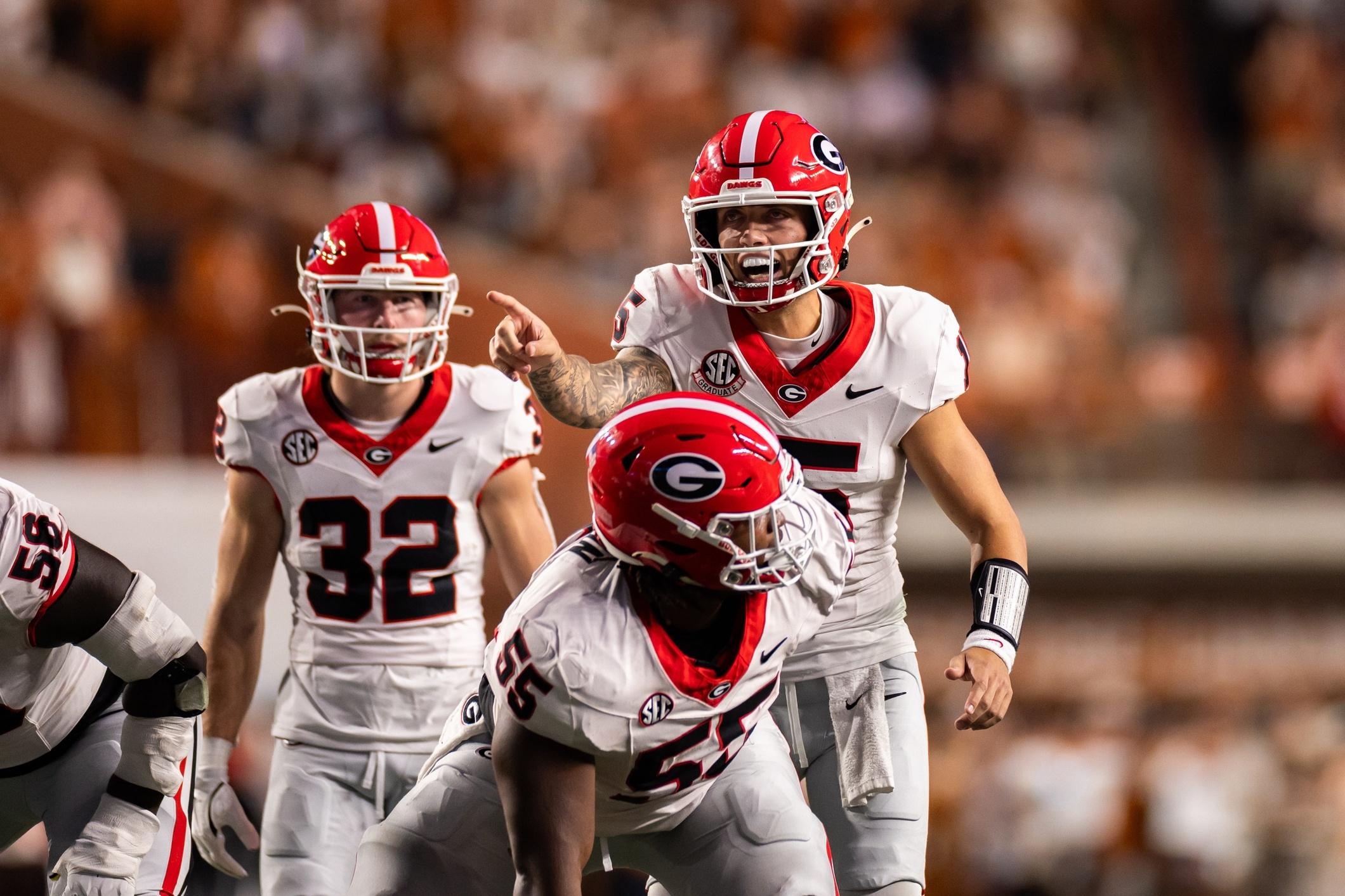 Georgia football at the line of scrimmage against Texas. 