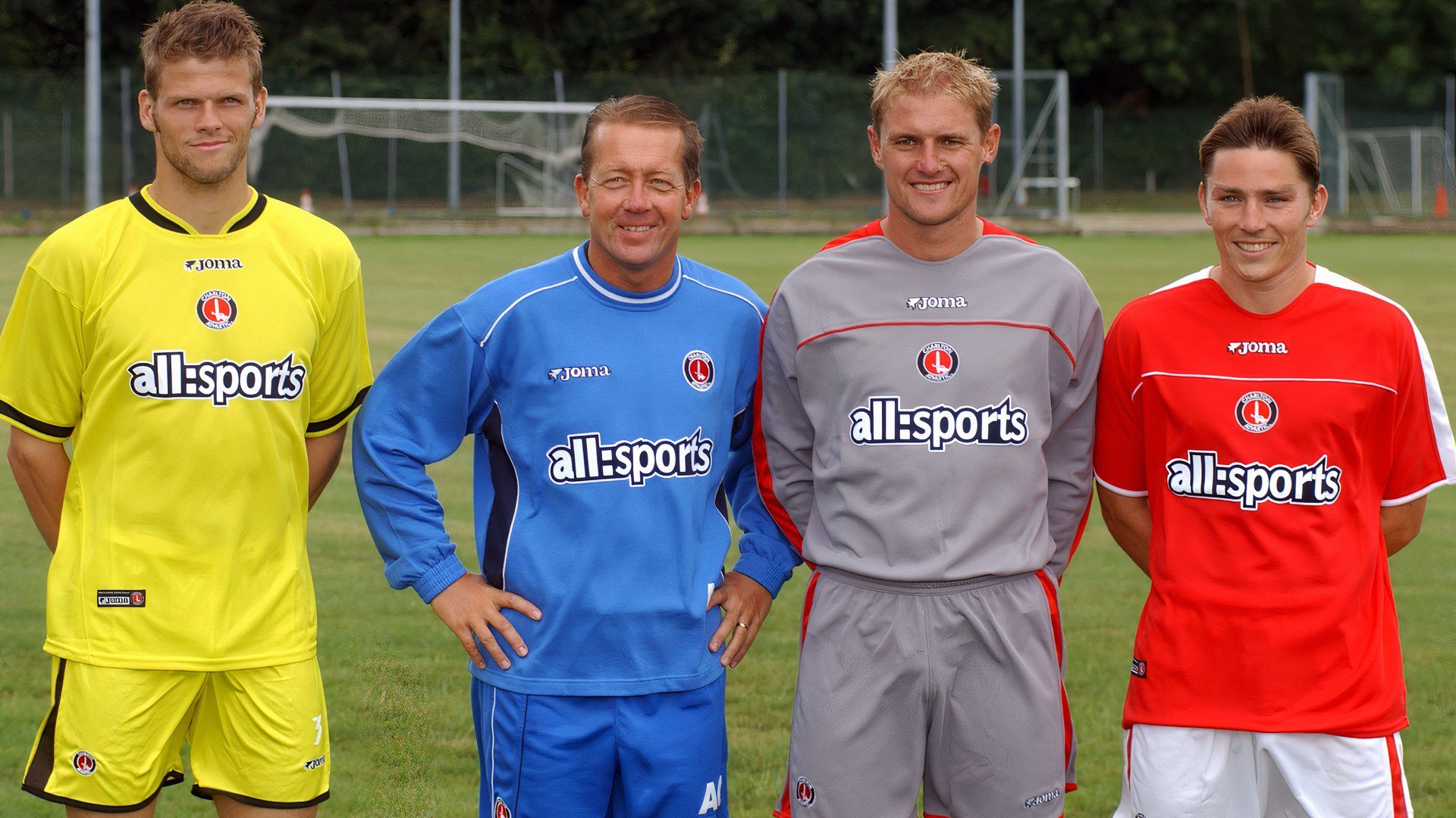 Football - Charlton Athletic Kit Launch - Sparrows Lane Training Ground, New Eltham - 18/7/03 Charlton's Hermann Hreidarsson , Manager Alan Curbishley , Simon Royce and Matt Holland Unveil the new kit for the 2003/2004 season Mandatory Credit: Action Images / Robin Hume