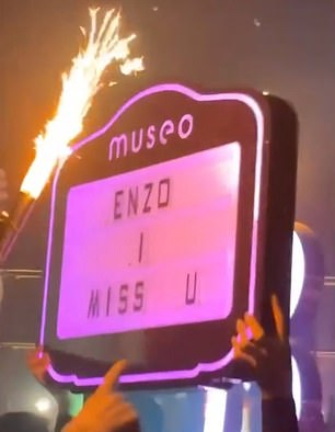 'Enzo I miss u' was depicted on the sign while players partied