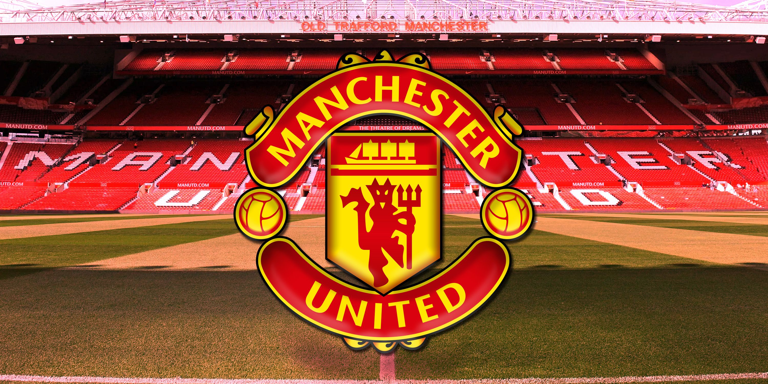 Image of Man Utd badge in front of Old Trafford
